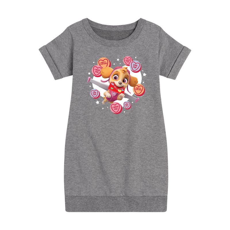 Girls' - Paw Patrol - Skye Conversation Hearts Graphic Short Sleeve Fleece Dress