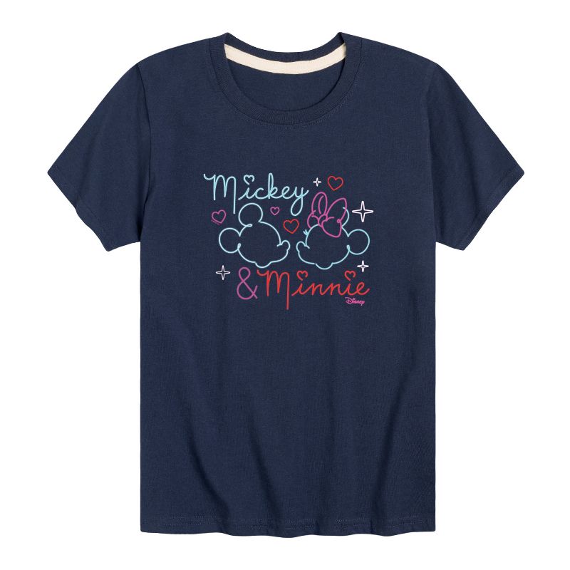Boys' - Disney - Mickey & Minnie Together in Neon Short Sleeve Graphic T-Shirt