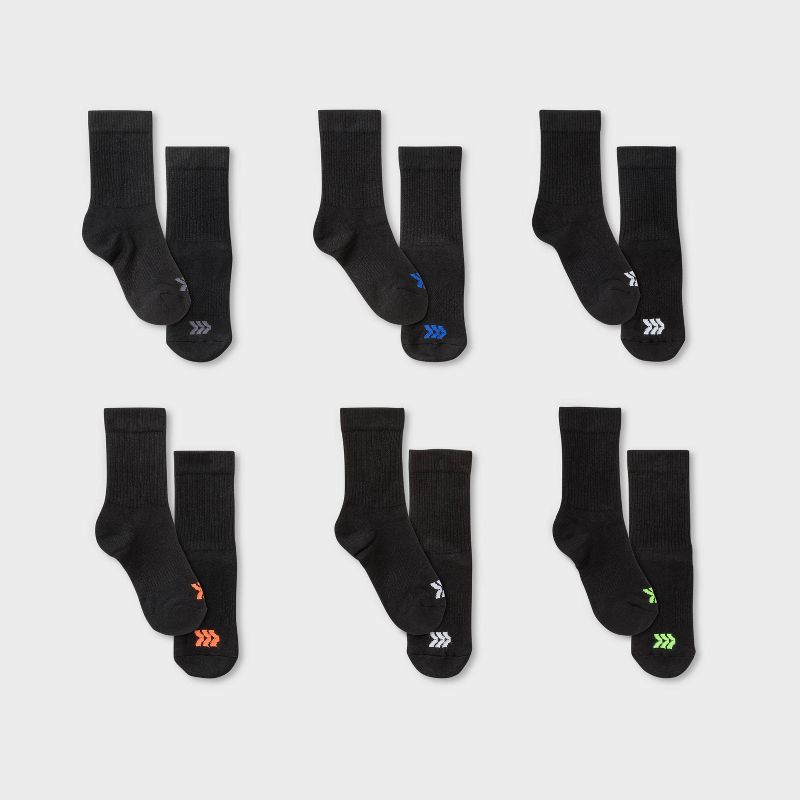 Kids' 6pk Crew Socks - All In Motion™ Black