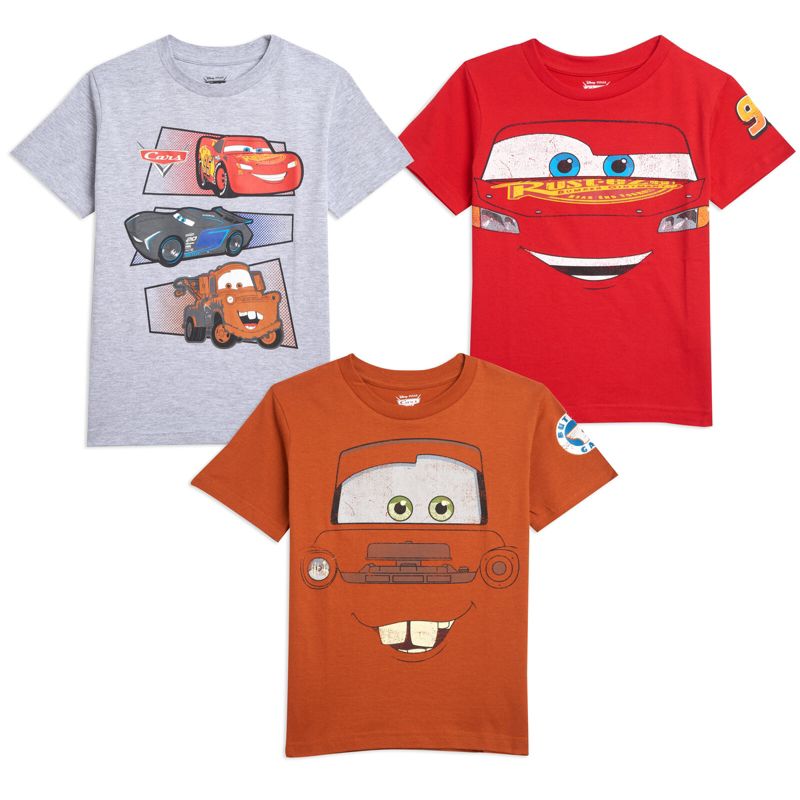 Disney Pixar Cars Tow Mater Lightning McQueen 3 Pack T-Shirts Infant to Big Kid