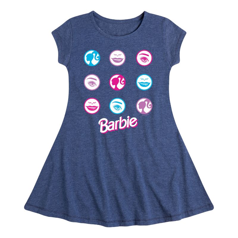 Girls' - Barbie - Original Icons in Circle Grid Fit & Flair Cap Sleeve Dress