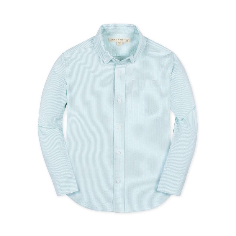 Hope & Henry Boys' Long Sleeve Seersucker Button Down Shirt, Kids