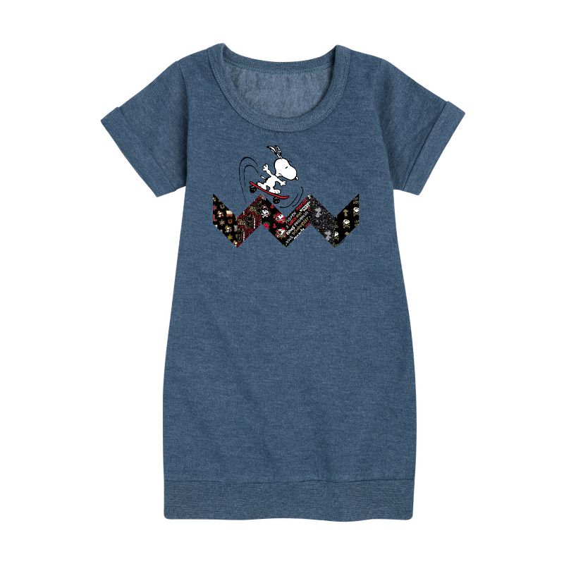 فستان صوف بأكمام قصيرة برسومات تزلج سنوبي - بينتس - للبنات