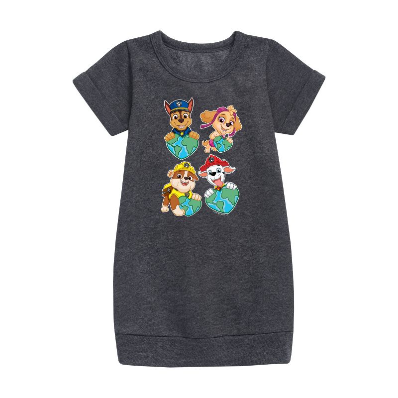 Girls' - Paw Patrol - Heart Earth Graphic Short Sleeve Fleece Dress