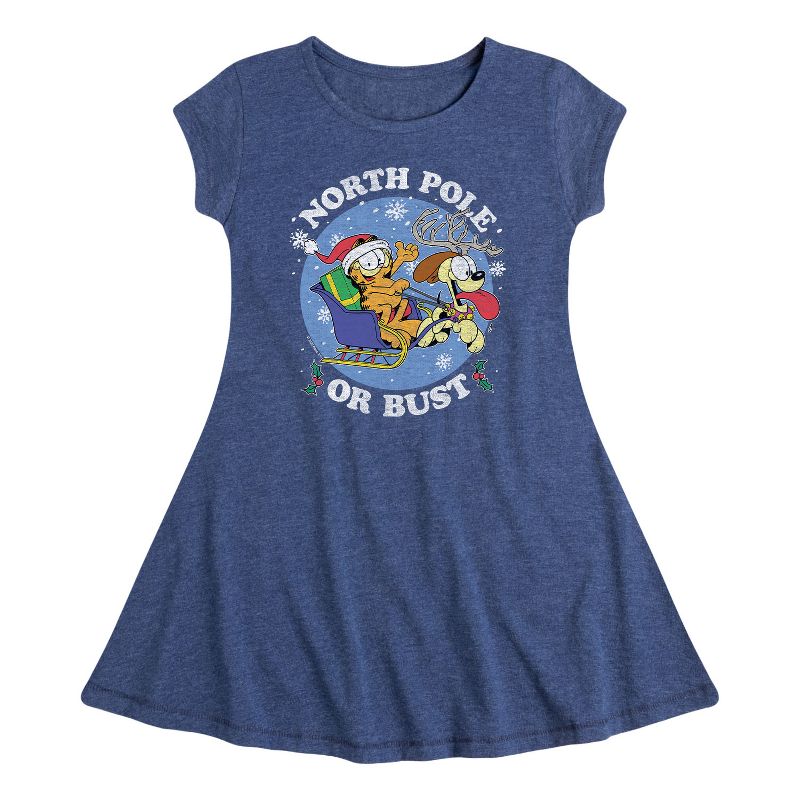 Girls' - Garfield - North Pole Or Bust Fit & Flair Cap Sleeve Dress