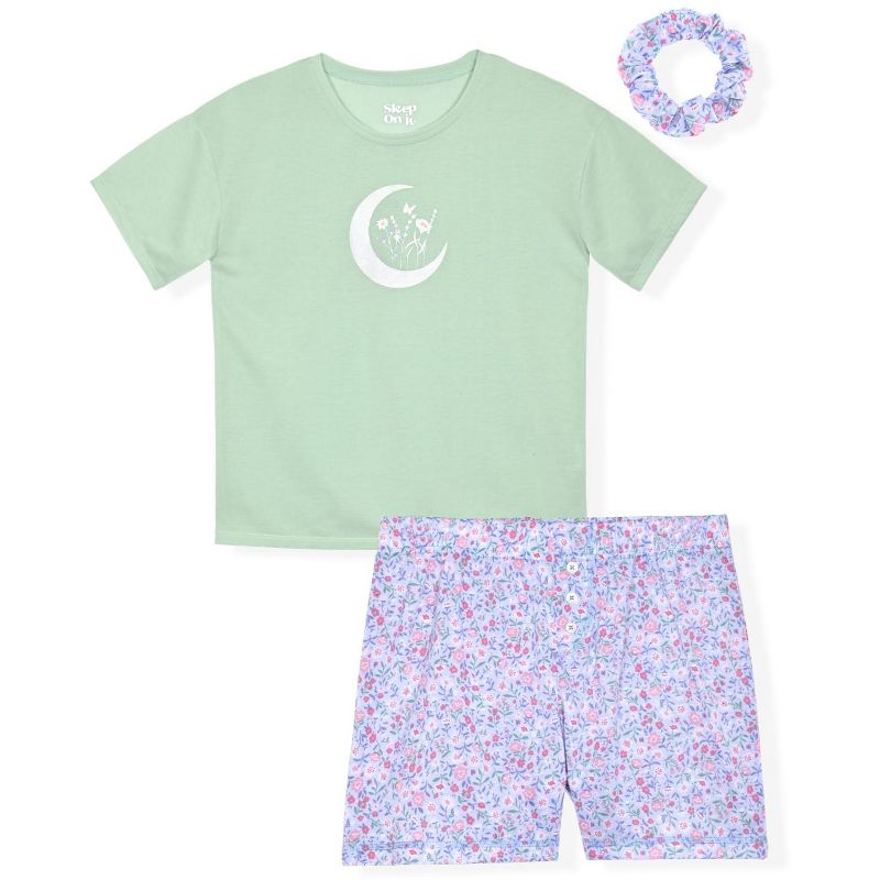 طقم بيجامة قصيرة من قطعتين من Sleep On It للبنات مع ربطة شعر متناسقة