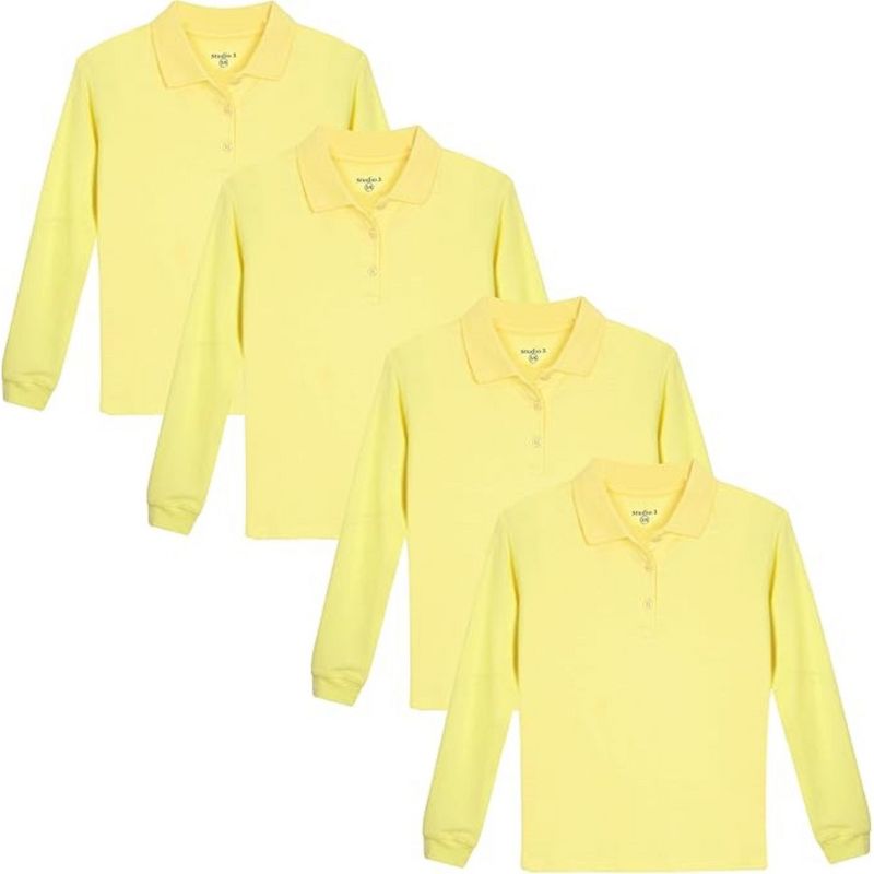 Studio 3 Little/Big Girl's 4-Pack Long Sleeve Soft Jersey Polo Uniform Shirts