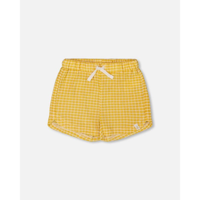 Deux par Deux Girl Crinkle Short شاحب أصفر وأبيض