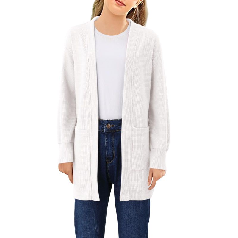 Girls Casual Coat Long Sleeve Open Front Sweatshirts Jackets with Pockets