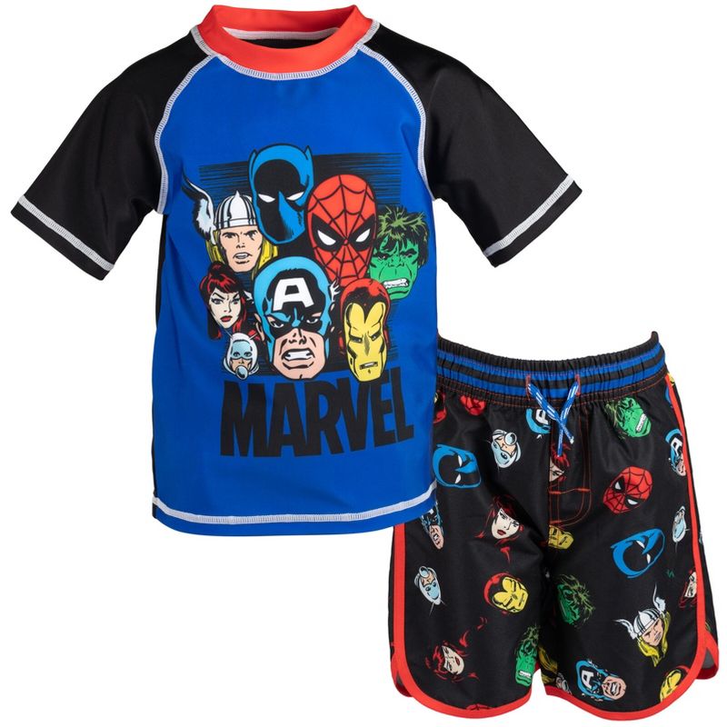 Marvel UPF 50+ Raglan Rash Guard and Swim Trunks Outfit Set