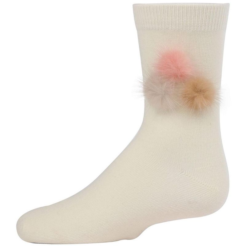 Memoi Fluffy Trio Pom-Pom Cotton Blend Crew Socks