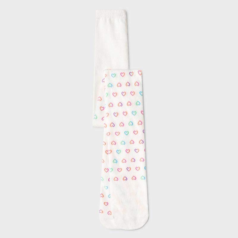Girls' 'Hearts' Cotton Tights - Cat & Jack™ Ivory