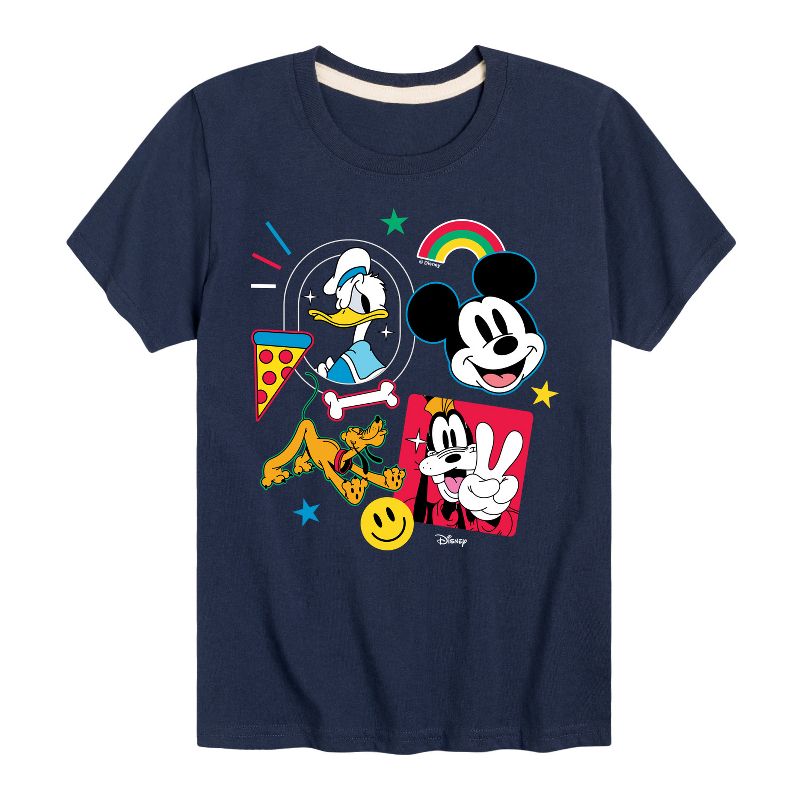 Boys' - Disney - Goofy Donald Mickey Pluto Stickers Short Sleeve Graphic T-Shirt