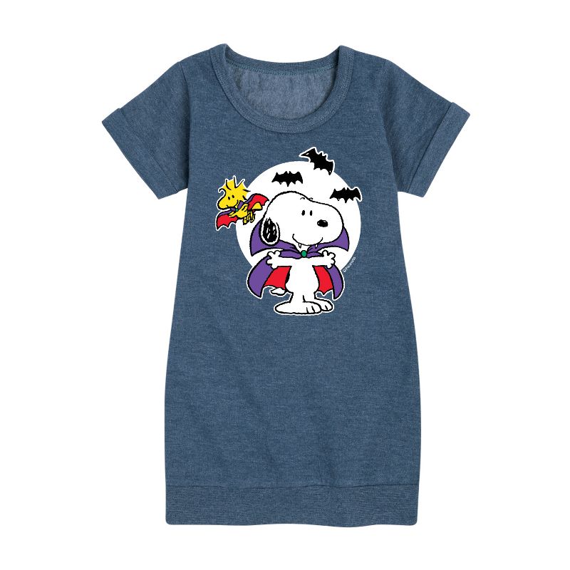 Girls' - Peanuts - Snoopy Woodstock Vampire Graphic Short Sleeve Fleece Dress