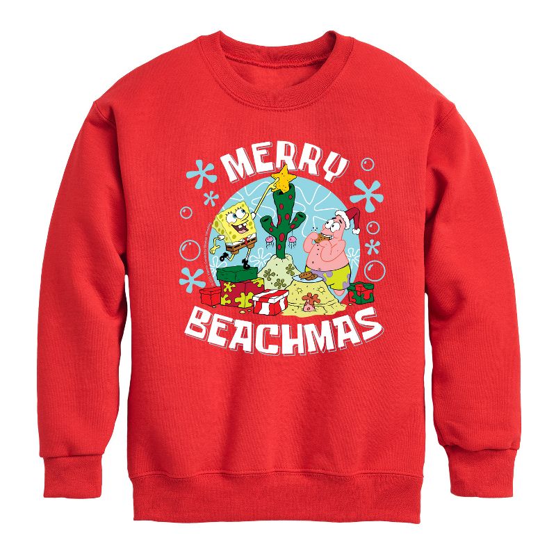 Boys' - SpongeBob SquarePants - Merry Beachmas Graphic Long Sleeve Fleece Sweatshirt