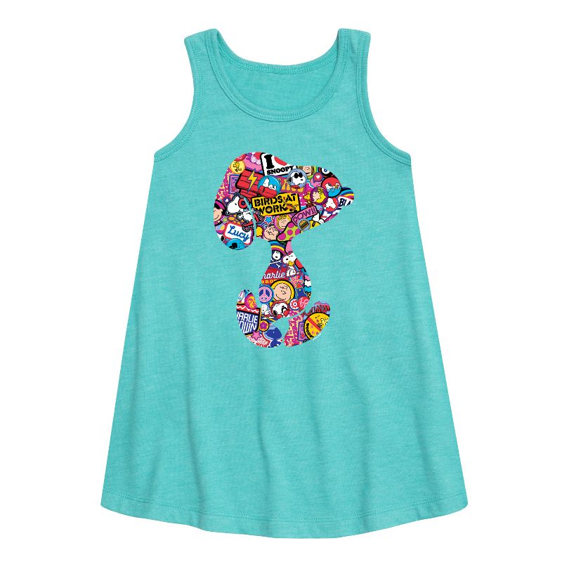Girls' - Peanuts - Snoopy Silhouette Pattern Graphic Sleeveless Aline Dress