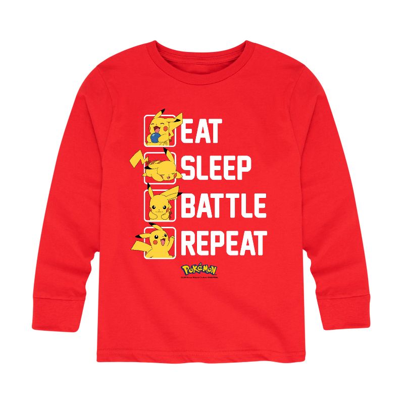 تي شيرت جرافيكي بأكمام طويلة للأولاد - بوكيمون - أكل ونوم ومعركة وتكرار