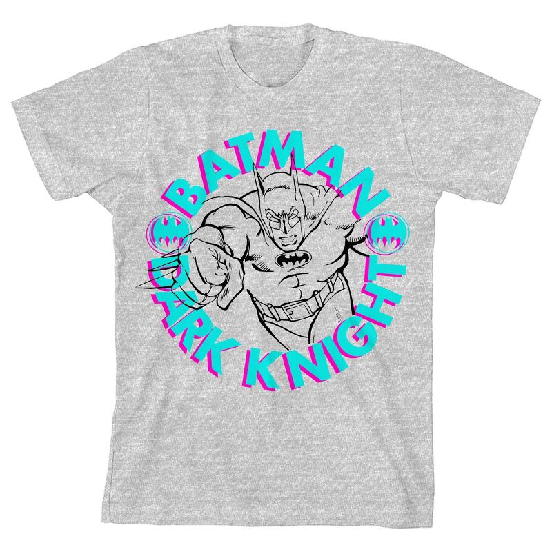 Batman Dark knight Line Art Boy's Heather Grey T-shirt