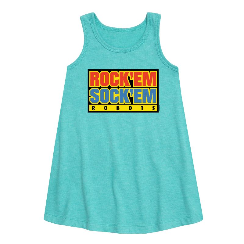 فستان بدون أكمام بشعار Rock 'Em Sock 'Em للفتيات - روبوتات Rock 'Em Sock 'Em