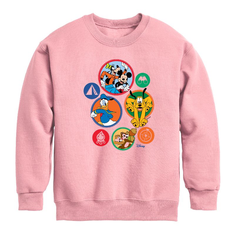 Boys' - Disney - Mickey Patches Graphic Long Sleeve Fleece Sweatshirt