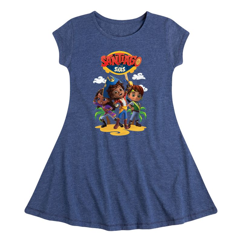 Girls' - Santiago of The Seas - Santiago and Friends Logo Fit & Flair Cap Sleeve Dress