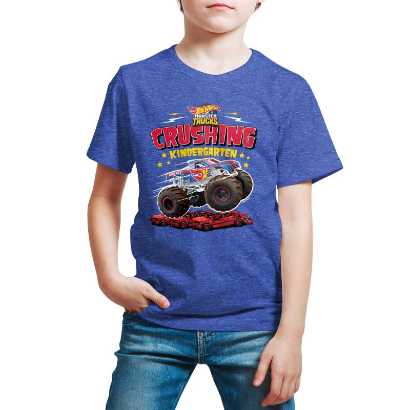 Boys' - Hot Wheels - Monster Trucks Crushing Kindergarten Short Sleeve Graphic T-Shirt