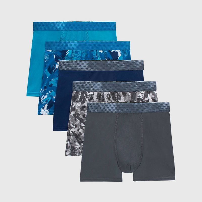 Hanes Boys' 5pk Moves Breathable X-Temp Boxer Briefs - Blue