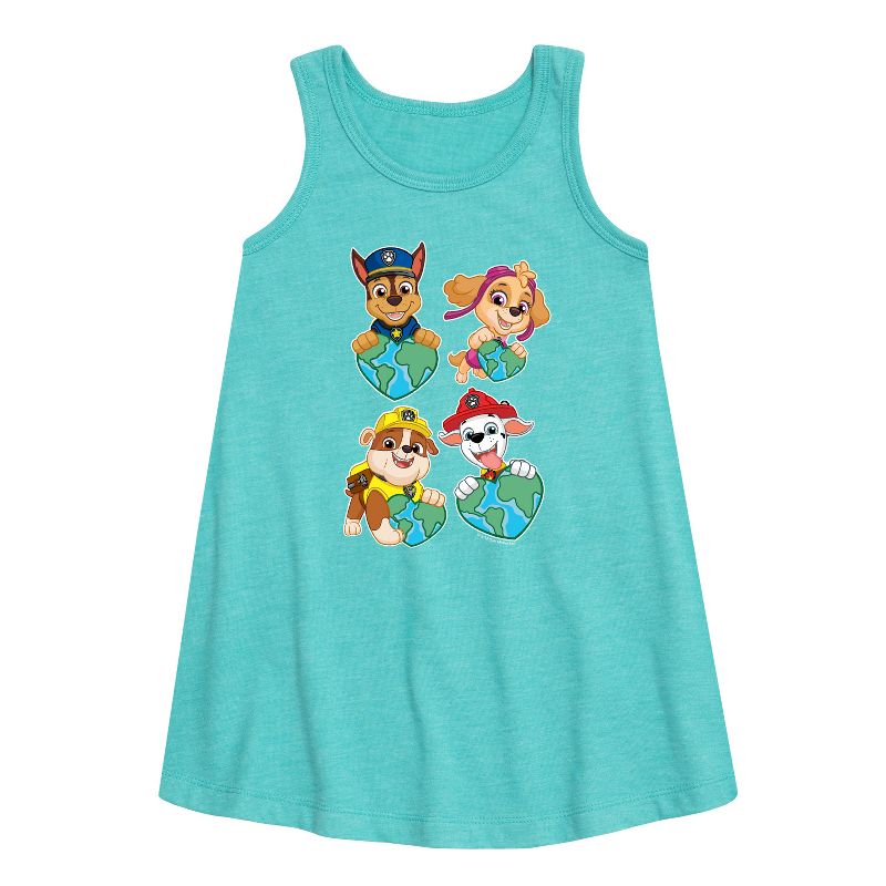 Girls' - Paw Patrol - Heart Earth Graphic Sleeveless Aline Dress