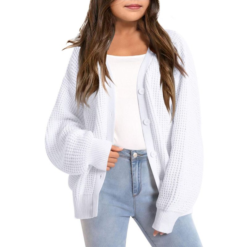 Girls Open Front Cardigan Sweater Kids Causal Long Sleeve Crewneck Knit Outerwear Coat