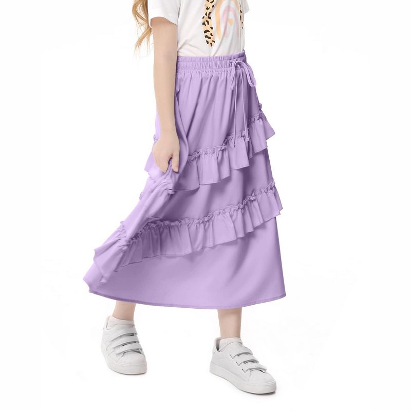 Girls Ruffled Skirts Summer Highwaist Maxi Skirts for Girls A-line Adjustable Drawstring Skirts with Irregular Hem