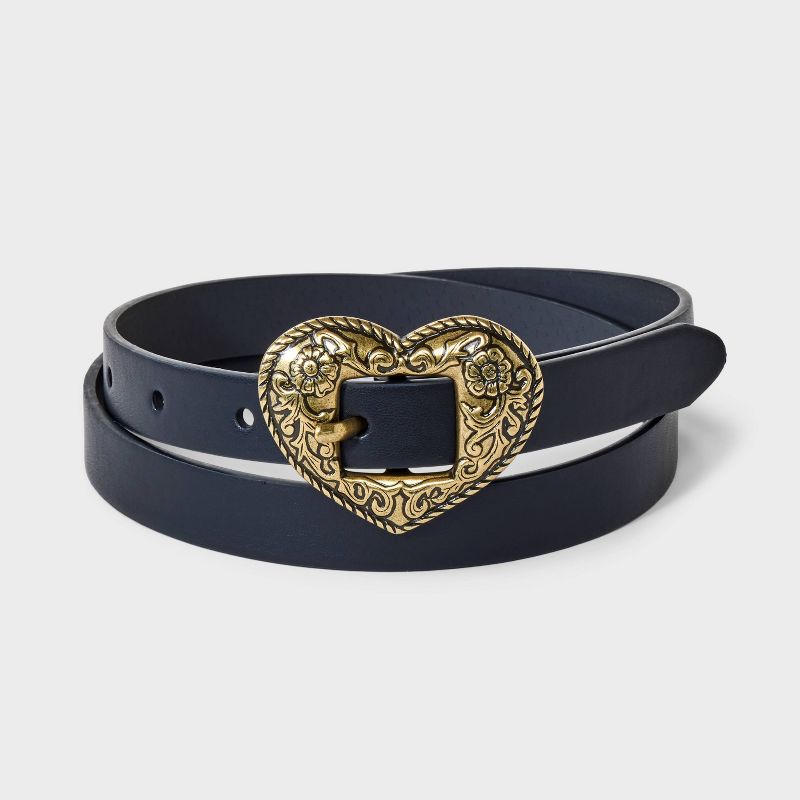 Girls' Western Heart Buckle Belt - art class™ Black/Gold