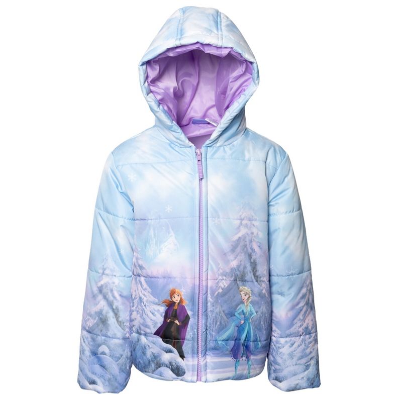 Disney Frozen Girls Zip Up Winter Coat Puffer Jacket Little Kid