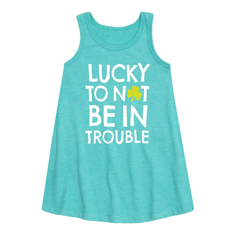 Girls' - Instant Message - St. Patrick's Day Lucky to Not Be In Trouble Graphic Sleeveless Aline Dress