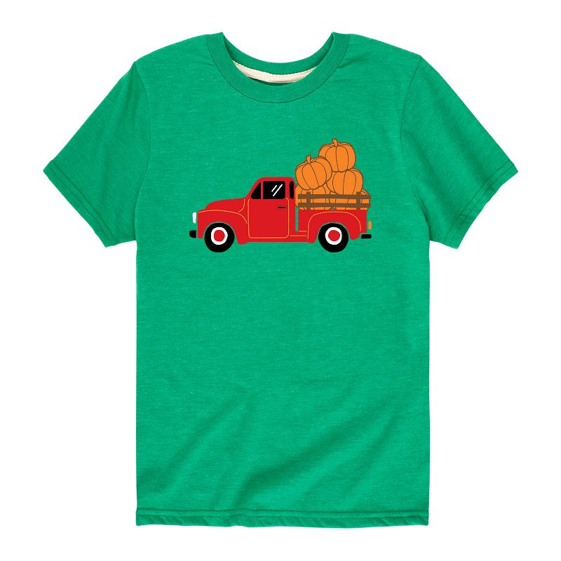 Boys' - Instant Message - Red Truck Carrying Pumpkins Short Sleeve Graphic T-Shirt