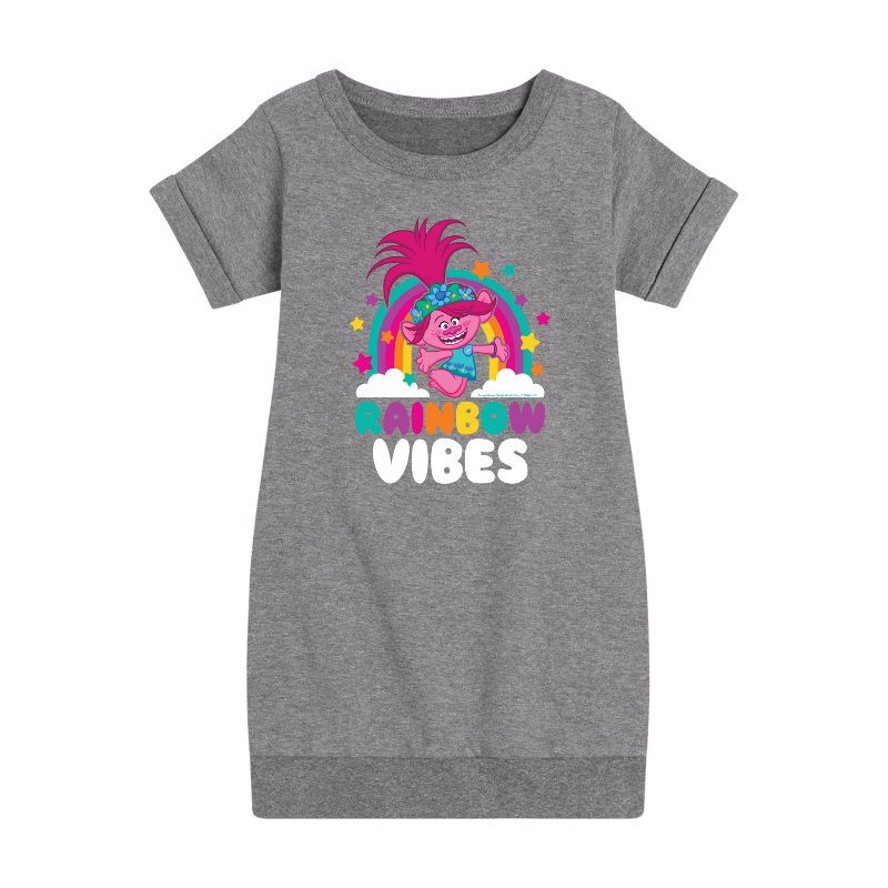 Girls' - Trolls - Rainbow Vibes Poppy Graphic Short Sleeve Fleece Dress