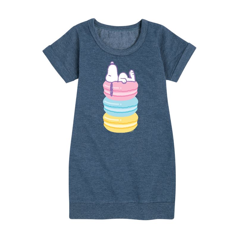 Girls' - Peanuts - Snoopy Stacked Macarons Graphic Short Sleeve Fleece Dress