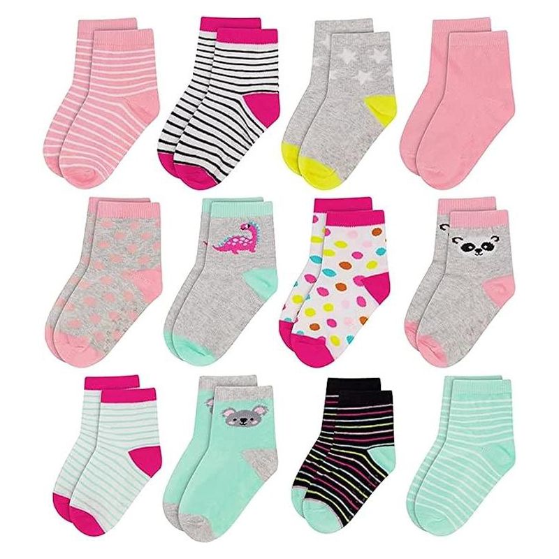 Animal Patterns 12 pack socks for Girls, Toddlers Ages 2-5