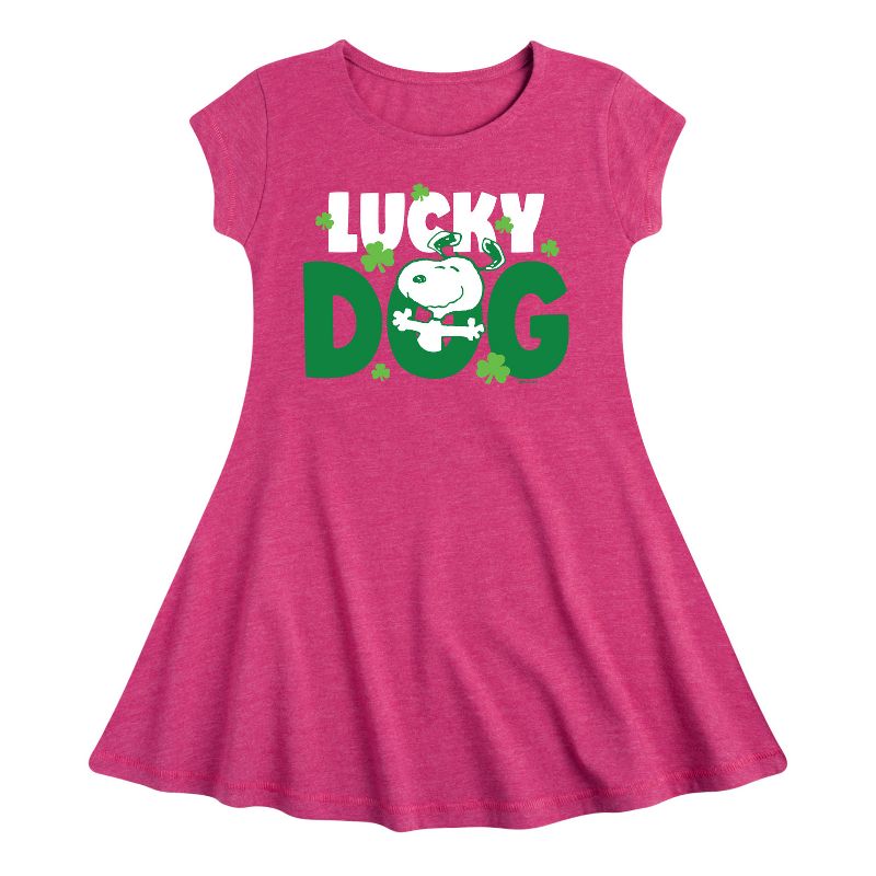 Girls' - Peanuts - Snoopy Lucky Dog Fit & Flair Cap Sleeve Dress