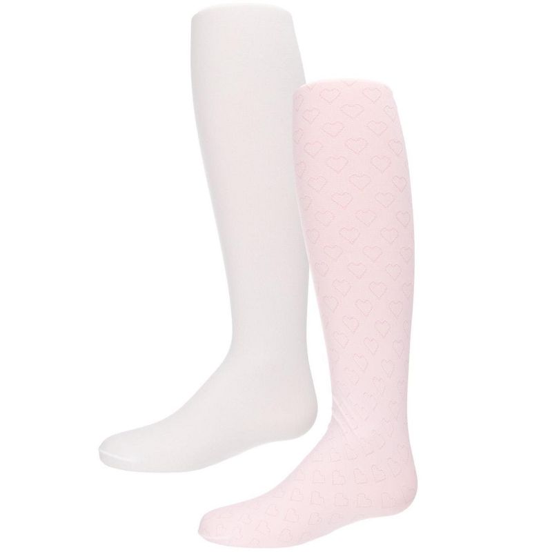 Memoi Girls' 2 Pair Pack Nylon Heart Tights