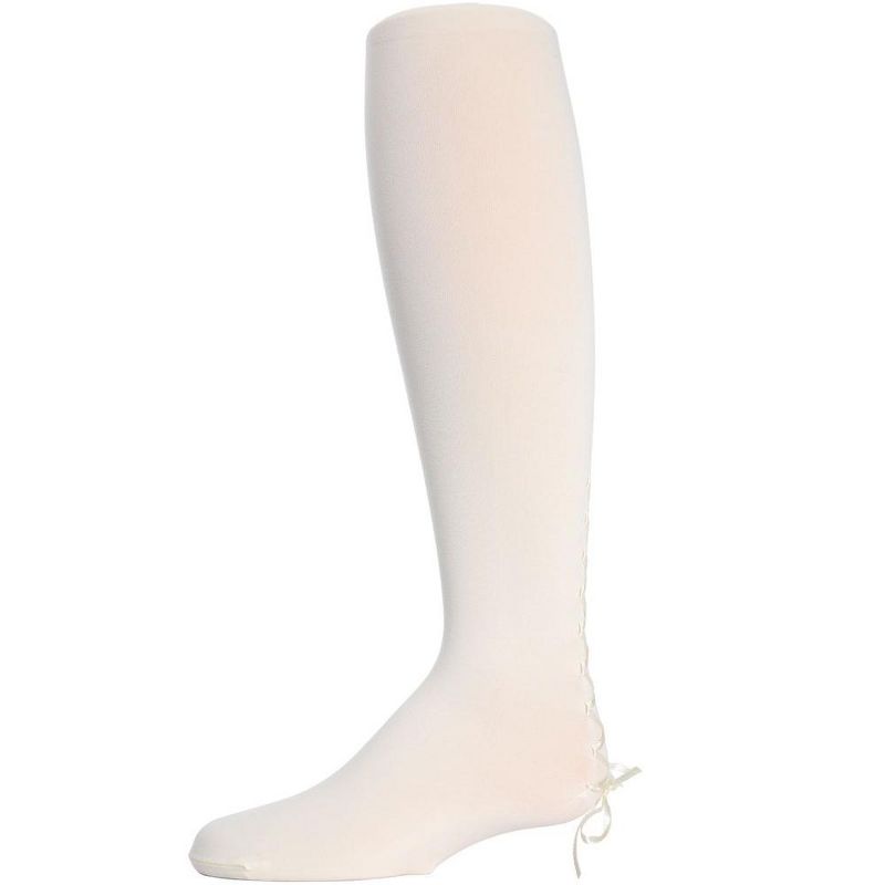 Memoi Girls Lace-Up Bow Opaque Tights