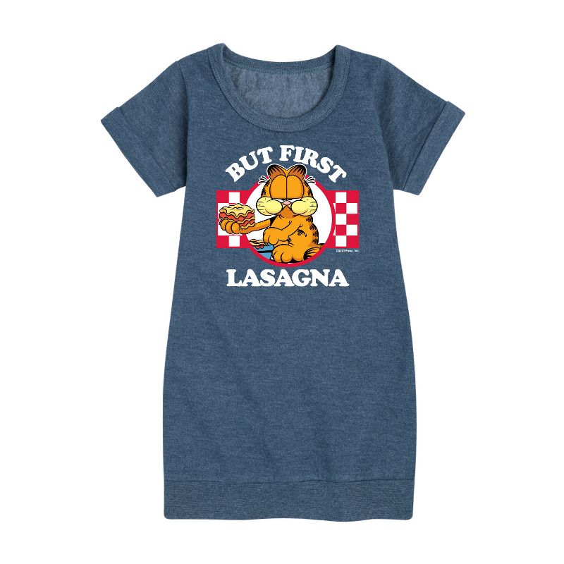 فستان غارفيلد - لكن أولاً، لازانيا، صوف بأكمام قصيرة، مطبوع عليه رسومات للبنات