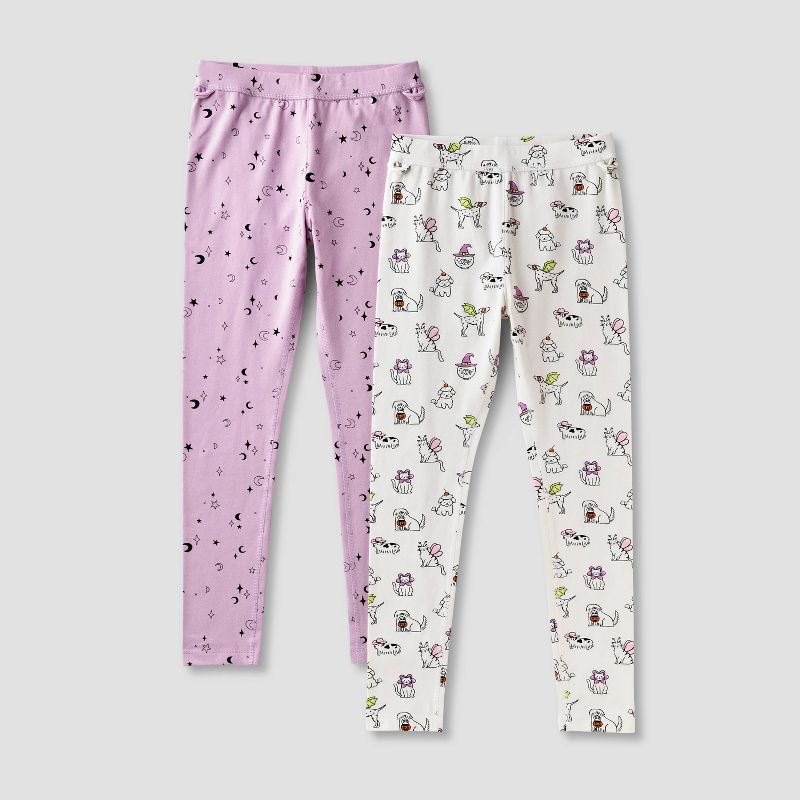 Girls' Adaptive 2pk Halloween Leggings - Cat & Jack™ Lavender/Cream
