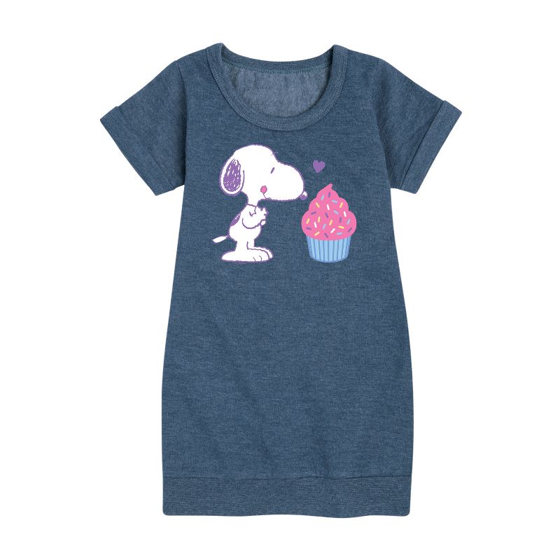 Girls' - Peanuts - Snoopy Heart Cupcake Graphic Short Sleeve Fleece Dress