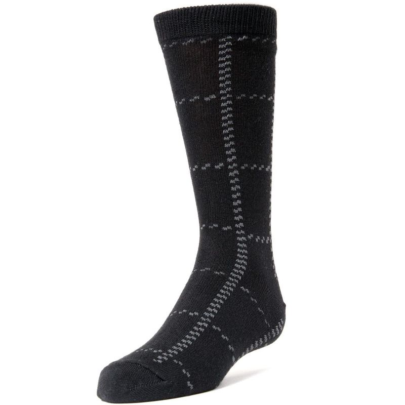 Memoi Windowpane Plaid Boys Cotton Blend Dress Socks