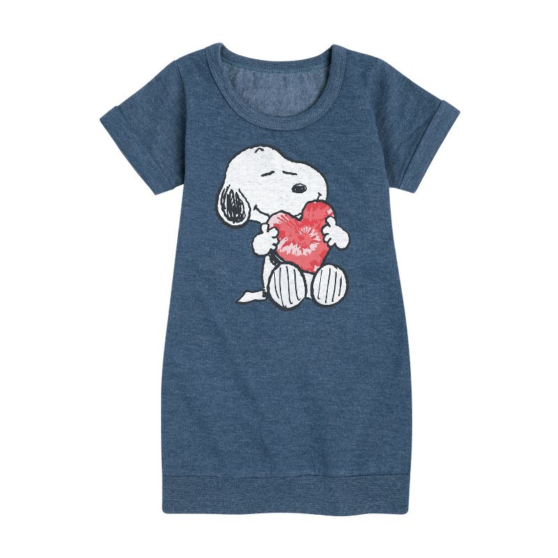 Girls' - Peanuts - Snoopy With Heart Graphic Short Sleeve Fleece Dress