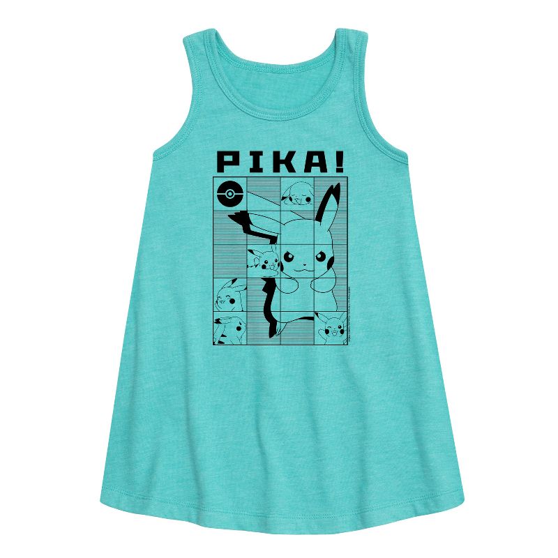 فستان بناتي - بوكيمون - بيكا بيكاتشو شبكي بدون أكمام برسومات هندسية