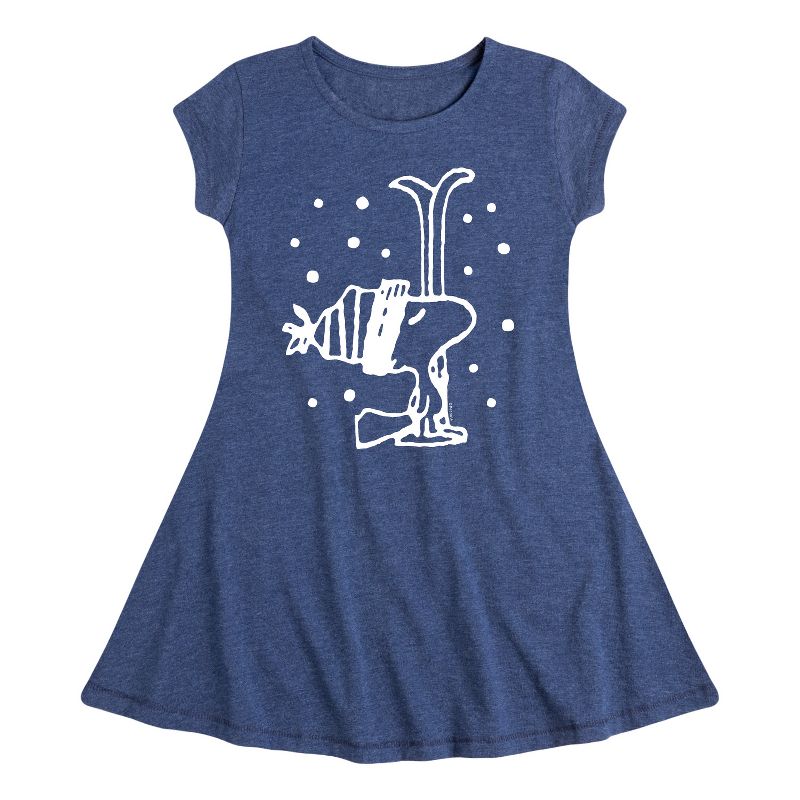 Girls' - Peanuts - Woodstock Snowfall Fit & Flair Cap Sleeve Dress