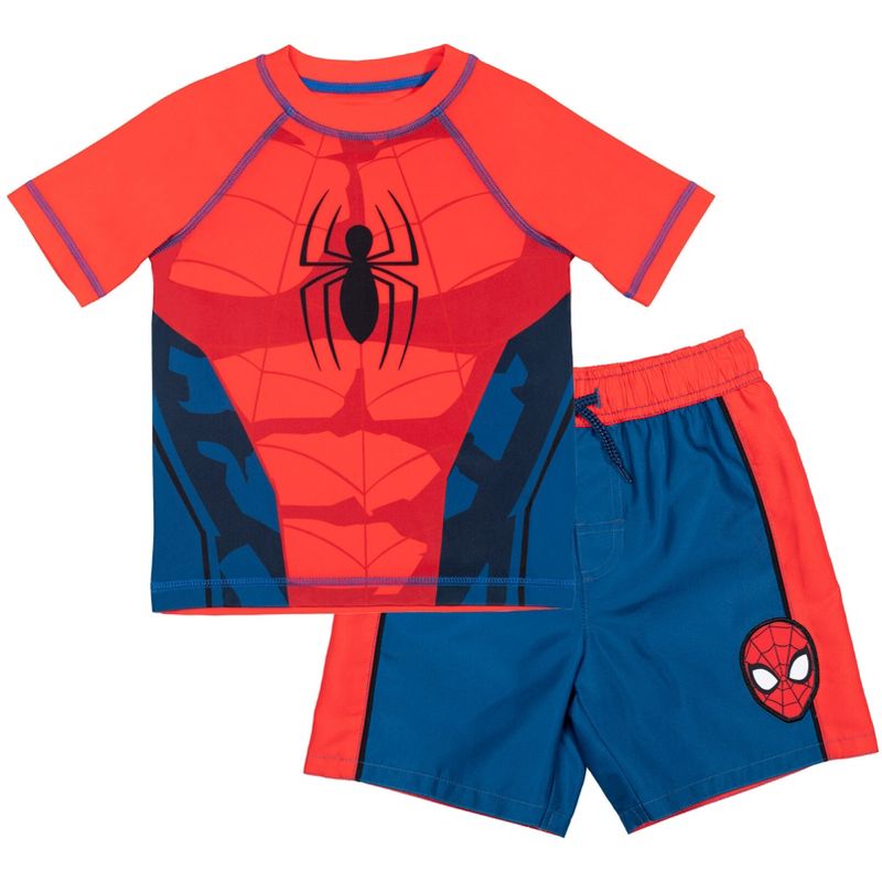 Marvel UPF 50+ Raglan Rash Guard and Swim Trunks Outfit Set