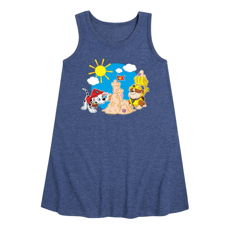 Girls' - Paw Patrol - Marshall And Rubble Beach Graphic Sleeveless Aline Dress