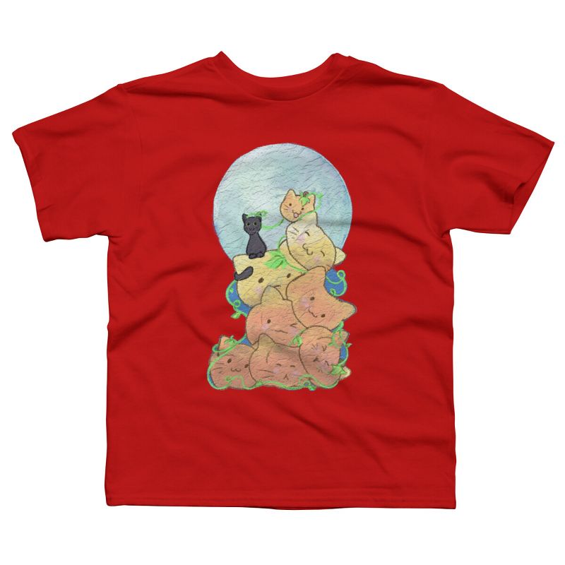 تي شيرت للأولاد بتصميم قطة كومة اليقطين من تصميم AwkwardDragon